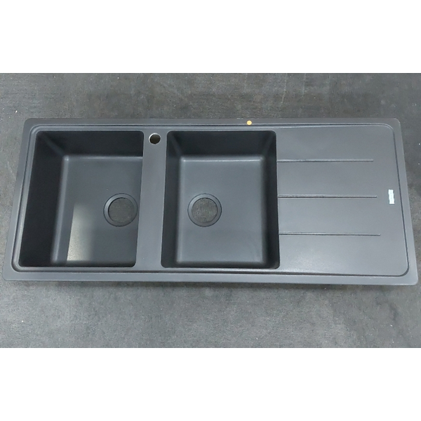 Franke Basis Double Bowl Topmount Sink with Right Hand Drainer - Matte Black BFG621MBRHD-B
