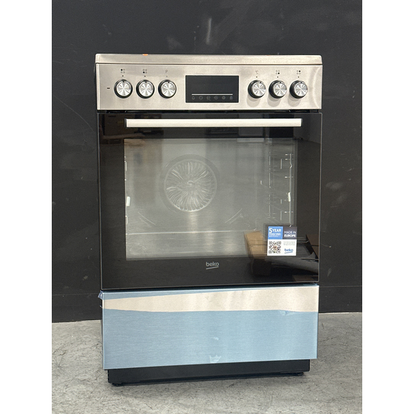 Beko 60cm Stainless Steel Freestanding Oven with Ceramic Cooktop BFCB60VMX